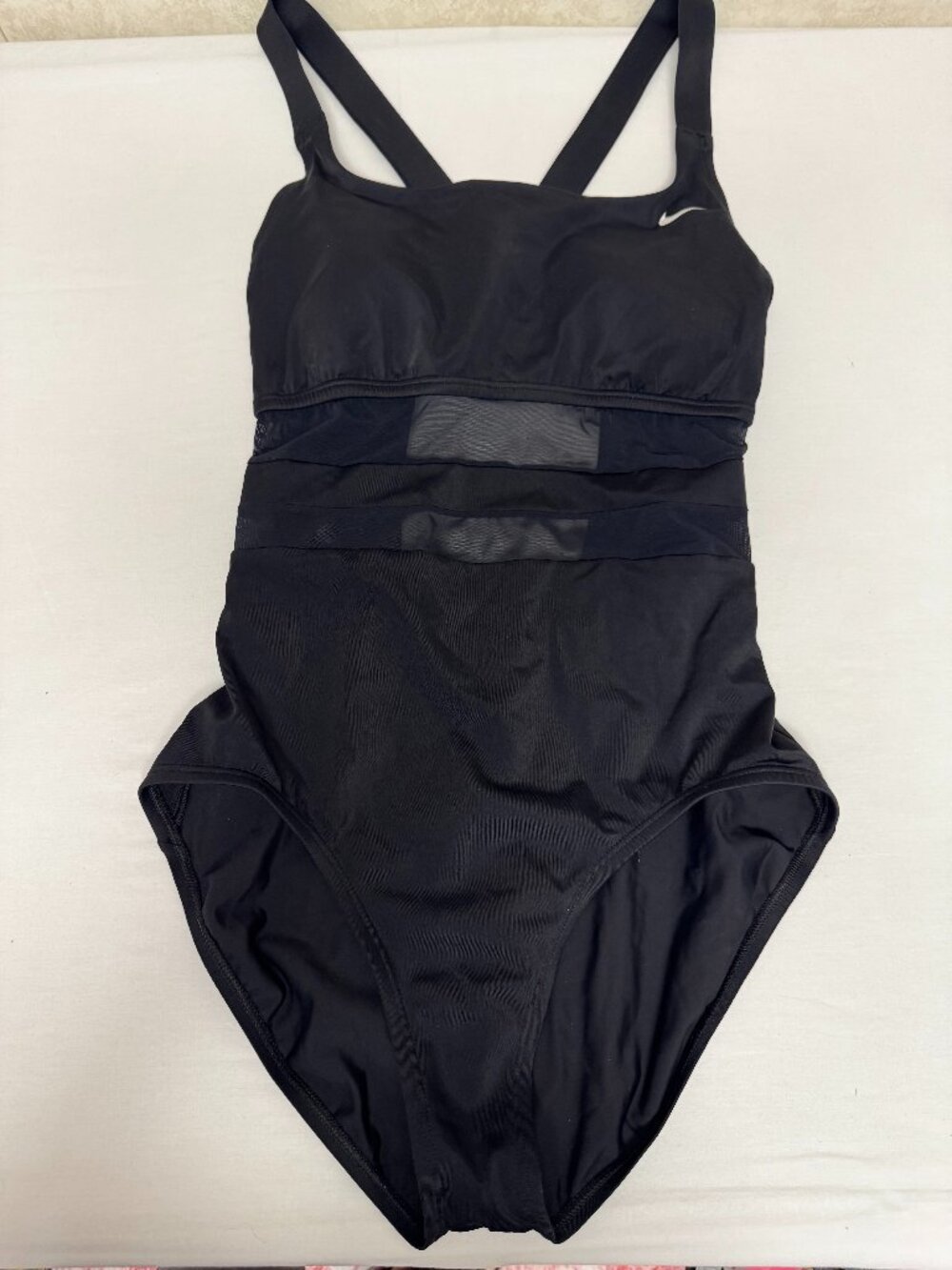 Nike Black One Piece Swimsuit Mesh Cutout Cross Back Size Large